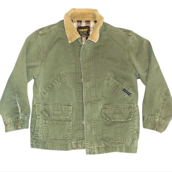 Woolrich Military Green Button-Front Flannel Jacket Cotton Lined with corduroy - Picture 2 of 13